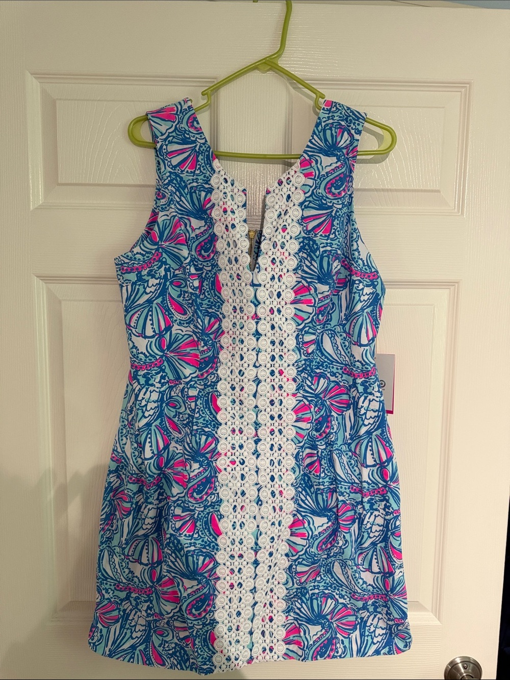 Sleeveless Blue & Pink Printed Lace-Trim Women's Dress